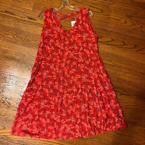 Red floral print cotton a-line comfy summer dress!